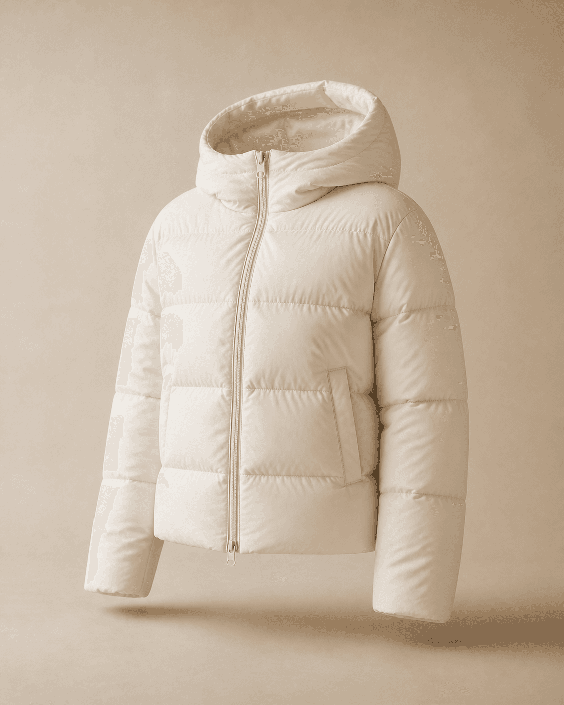 Warm ivory short hooded puffer jacket
